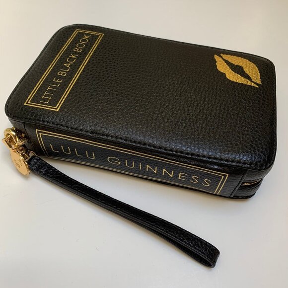 Lulu Guinness Handbags - Rare Vintage Lulu Guinness Black Leather “Little Black Book” Boxy Wristlet Bag
